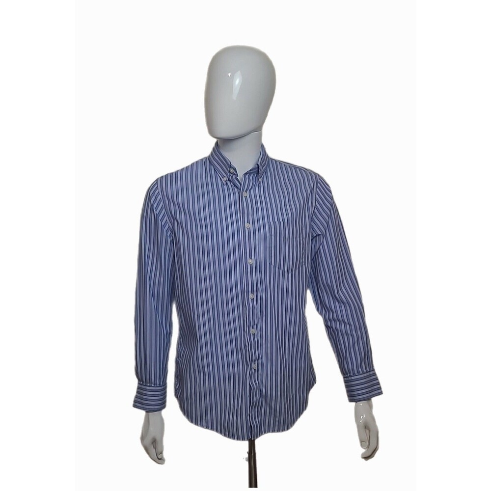 Dockers Button Up Shirt Mens Medium Blue Striped Long Sleeve Button Down Collar